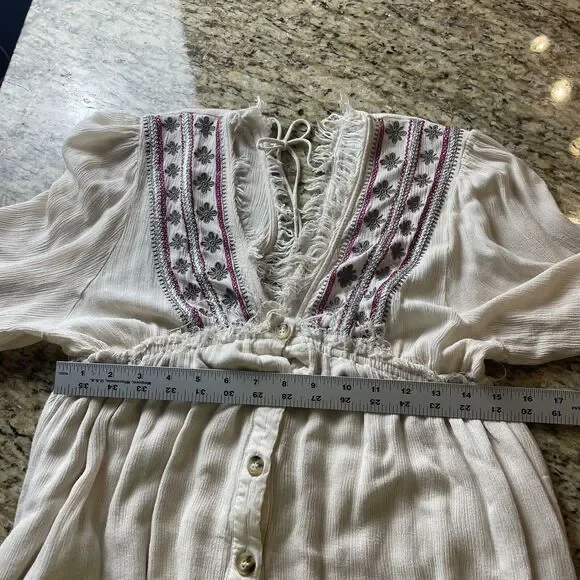 By Together Size Small Ivory western festival Boho Embroidery Mini Dress Tunic - Picture 11 of 12